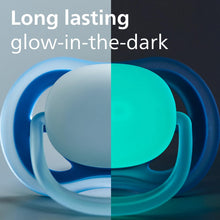 Load image into Gallery viewer, Philips Avent Ultra Air Pacifier - 4 x Light, Breathable Glow-in-The-Dark Baby Pacifiers for Babies Aged 6-18 Months, BPA Free with Sterilizer Carry Case, SCF376/08
