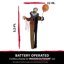 Load image into Gallery viewer, Haunted Hill Farm Life-Size Scary Talking Clown, Halloween Animatronic with Motion and Touch Activated Lights and Sounds, Battery Operated Indoor or Covered Outdoor Halloween Decorations
