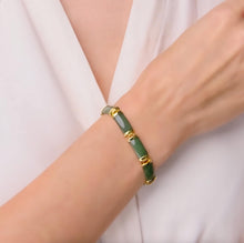 Load image into Gallery viewer, ETERNAL JADE .925 Sterling Silver 18K Yellow Gold Plated Genuine Green Jade Link Bracelets for Women - Hypoallergenic Good Fortune Chinese Motif, Elegant Nephrite Silver Bracelets for Women 7.25 inch
