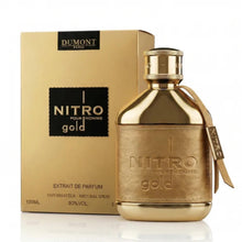 Load image into Gallery viewer, Dumont Nitro Gold Extrait De Parfum 3.4 Fl. Oz | Long Lasting Unisex Perfume | Citrus Woody Amber Fragrance | Premium Luxury Scent for Men

