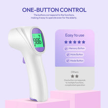 Load image into Gallery viewer, Forehead Thermometer for Adults, Kids &amp; Babies, No-Touch Digital Thermometer with LCD Backlight Display, Fever Alarm and 1s Instant Reading - Purple
