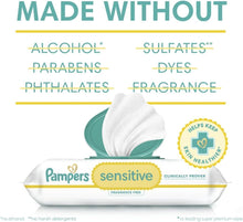Load image into Gallery viewer, Pampers Sensitive Baby Wipes, Clinically Proven, Fragrance Free, Unscented, Water Based, Hypoallergenic, Multi-Use, Hand Wipes 1008 Wipes Total (18X Flip-Top Packs) [Packaging May Vary]
