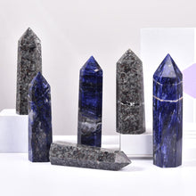 Load image into Gallery viewer, MOGEMT Large Blue Sodalite Crystal Tower Natural Healing Crystal Obelisk 6 Faceted Point Wand Reiki Meditation Home Decor 1.5-2 LBS
