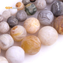 Load image into Gallery viewer, GEM-Inside Natural 8mm Gray Leaf Agate Frosted Matte Unpolished Round Spacer Beads for Jewelry Making Strand 15 inch

