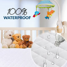 Load image into Gallery viewer, PlushDeluxe Pack and Play Mattress Protector, 39”x27”, Waterproof Playard Pack N Play Mini Crib Cover, Soft Viscose Made from Bamboo with Quilted Terry Cotton Top, Noiseless White Fitted Sheet Style
