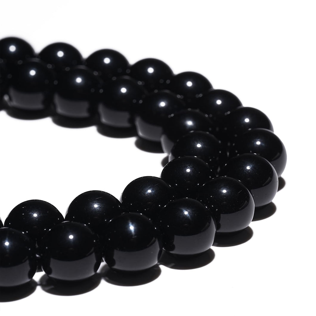 Natural Gemstone Beads 6mm Black Onyx Agate Beads Polished Round Smooth Stone Beads for Bracelets Jewelry Making 15inch Loose Beads