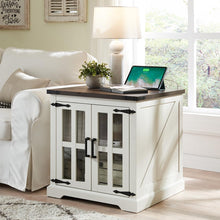 Load image into Gallery viewer, Barnyatoh Farmhouse End Table with Charging Station,24&quot; Large Sofa Side Table with Glass Barn Door, Rustic Wood Nightstand Bedside Table with Adjustable Storage Shelf for Living Room, Bedroom,White
