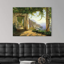Load image into Gallery viewer, CANVAS ON DEMAND View to the Amalfi Coast Canvas Wall Art Print, European Window to a Mediterranean Seaside Town, Carl Frederic Aagaard Italian Landscape Painting, Italy Artwork, 40"x30"
