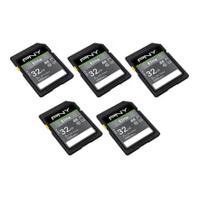 Load image into Gallery viewer, PNY 32GB Elite Class 10 U1 V10 SDHC Flash Memory Card 5-Pack - 100MB/s Read, Class 10, U1 Full HD, UHS-I, Full Size SD
