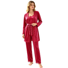 Load image into Gallery viewer, Womens Pajama Sets Winter Velour Sleepwear 3 Piece Kimono Pajama Sets
