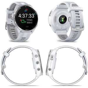 Wearable4U - Garmin Forerunner 965 Premium GPS Running and Triathlon 47mm Smartwatch with AMOLED Touchscreen Display, Titanium Bezel with Whitestone Silicone Band with White Earbuds Bundle