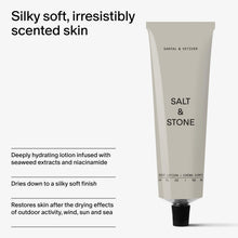 Load image into Gallery viewer, Salt &amp; Stone Body Lotion for Women &amp; Men | Hydrates, Nourishes &amp; Softens Skin | Restores Dry Skin | Fast-Absorbing | Cruelty-Free &amp; Vegan (100 ml) (Santal &amp; Vetiver)
