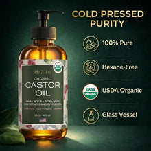 Load image into Gallery viewer, USDA Organic Castor Oil, 100% Pure Cold-Pressed Hexane-Free, 16 Oz
