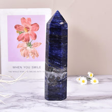 Load image into Gallery viewer, MOGEMT Large Blue Sodalite Crystal Tower Natural Healing Crystal Obelisk 6 Faceted Point Wand Reiki Meditation Home Decor 1.5-2 LBS
