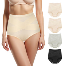 Load image into Gallery viewer, QUASTI Women's High Waisted Underwear Tummy Control Cotton Postpartum Panties Full Coverage Briefs 4 Pack(Regular &amp; Tummy control Plus)（L）
