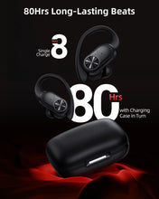 Load image into Gallery viewer, PocBuds Bluetooth Headphones Wireless Earbuds 80hrs Playtime Wireless Charging Case Digital Display Sports Ear Buds with Earhook Deep Bass IPX7 Waterproof Over-Ear Earphones for TV Phone Laptop Black
