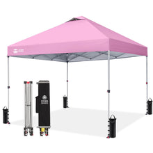 Load image into Gallery viewer, CROWN SHADES 10x10 Pop Up Canopy - Beach Tent with One Push Setup - Easy Outdoor Sun Shade for Events, Parties, Camping - Gazebo with STO-N-Go Cover Bag, Silver Coated Top, Pink
