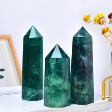 Load image into Gallery viewer, MOGEMT Natural Green Fluorite Obelisk Tower Large Healing Crystal Wand 6 Faceted Point Reiki Chakra Meditation Therapy 1.5-2.0 LBS
