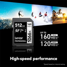 Load image into Gallery viewer, Lexar 512GB Professional 1066x SDXC Memory Card, UHS-I, C10, U3, V30, Full-HD &amp; 4K Video, Up To 160MB/s Read, for DSLR and Mirrorless Cameras (LSD1066512G-BNNNU)
