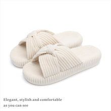 Load image into Gallery viewer, Chantomoo Slippers for Women Memory Foam House Bedroom Corduroy Bow Crossbands Slipper Shoes Comfy Trendy Gift Slippers Beige Size 7 8 6.5
