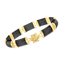 Load image into Gallery viewer, Ross-Simons Black Jade Good Fortune Bracelet in 14kt Yellow Gold. 8.25 inches
