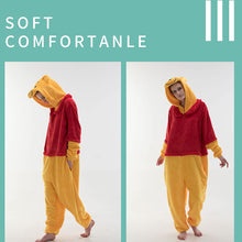 Load image into Gallery viewer, COSUSKET Fitted Unisex Adult Bear Onesie Pajamas, Halloween Flannel Women's Cosplay Animal One Piece Costume Red/Yellow
