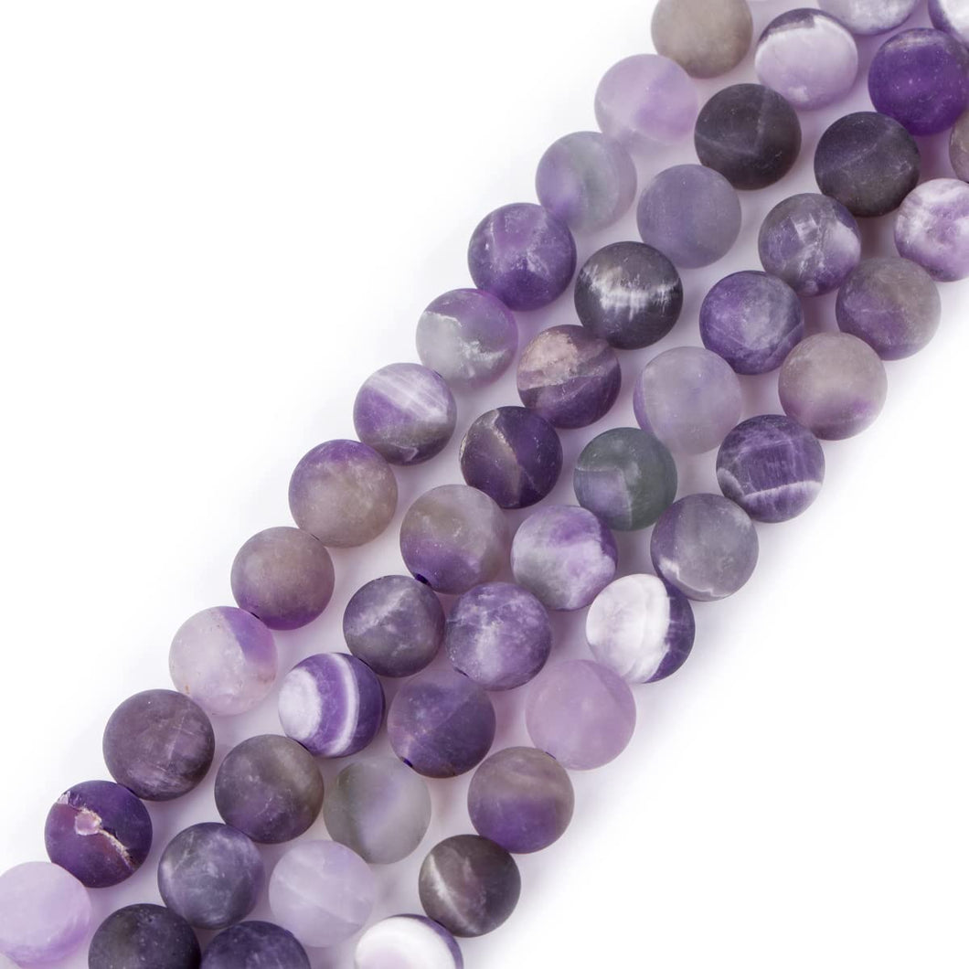 GEM-Inside Amethyst Gemstone Stone Beads Matte Frosted Round Natural 8mm Crystal Energy Stone Power for Jewelry Making 15