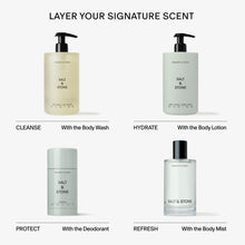 Load image into Gallery viewer, Salt &amp; Stone Body Wash with Antioxidants for Deep Moisture | For Women &amp; Men, Sulfate, Paraben, &amp; Dye Free, Leaving Skin Soft and Hydrated | Bergamot &amp; Hinoki 15.2 fl oz

