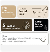 Load image into Gallery viewer, Arabian Crest Dubai Jind Eau de Parfum 100ML – Amber Woody Perfume for Unisex – Long-Lasting Scent with Jasmine, Rose, Coffee, Vanilla, Musk &amp; Vetiver – Vegan, Paraben-Free, Fragrance from France
