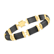 Load image into Gallery viewer, Ross-Simons Black Jade Good Fortune Bracelet in 14kt Yellow Gold. 8.25 inches
