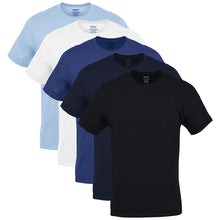 Load image into Gallery viewer, Gildan Men's Crew T-Shirts, Multipack, Style G1100, Black/Navy/Metro Blue/White/Niagara Mist (5-Pack), X-Large
