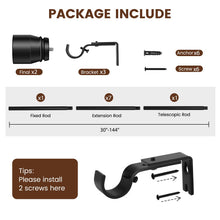 Load image into Gallery viewer, Hradecti 1' Diameter Curtain Rods, 30-144 Inch, Black, Iron, Matte Black Painted, Fit 30-142 Inch Windows, Heavy Duty, Adjustable, Window Treatment Single Rods
