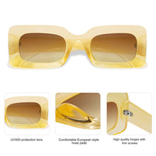Load image into Gallery viewer, SOJOS Retro 90s Nude Rectangle Sunglasses Womens Mens Trendy Chunky Glasses Gradient Yellow Frame Yellow Lens
