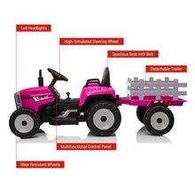 Load image into Gallery viewer, Garvee 12V 4.5Ah Kids Ride on Tractor with Trailer &amp; Remote Control, 5Mph Speed, Toddler Electric Vehicle Car with Headlights,2+1 Gear Shift, Music, USB for 3-6 Years Children, Two 25W Motors, Rose
