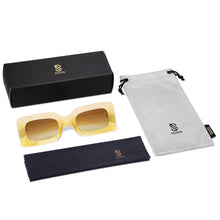 Load image into Gallery viewer, SOJOS Retro 90s Nude Rectangle Sunglasses Womens Mens Trendy Chunky Glasses Gradient Yellow Frame Yellow Lens
