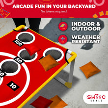 Load image into Gallery viewer, SWOOC Games - Coney Island Toss™ - Arcade Style Cornhole Board Set w/Carrying Case &amp; 15+ Games - Corn Hole Games for Adults - Kids Bean Bag Toss Game - Kids Cornhole Set w/Bags - Outdoor Yard Games
