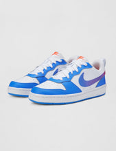 Load image into Gallery viewer, Nike Kid's Court Borough Low Bball, White/Blue Crystal-Bright Violet, 5Y
