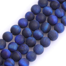 Load image into Gallery viewer, GEM-Inside 8mm Natural Stone Lapis Blue Tiger Eye Frosted Matte Unpolished Round Beads for Jewelry Making Strand 15 inch
