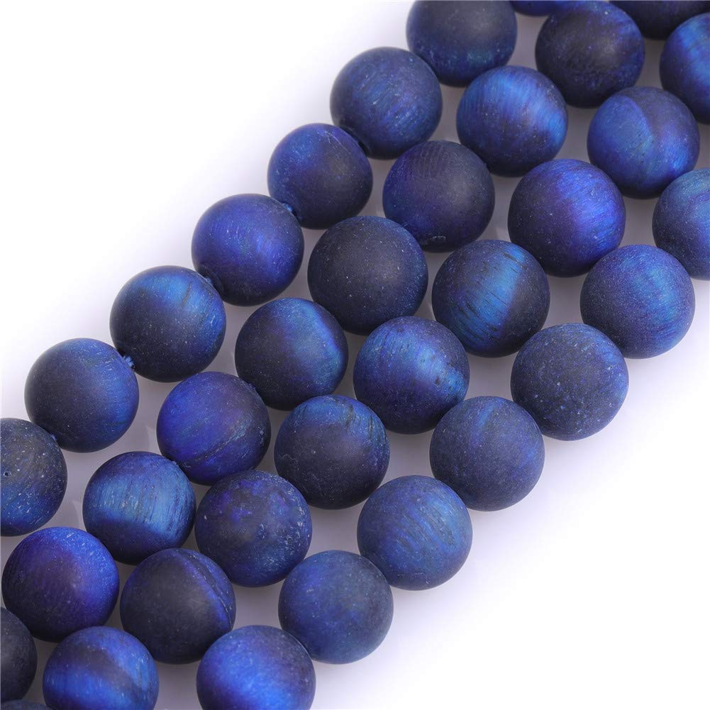GEM-Inside 8mm Natural Stone Lapis Blue Tiger Eye Frosted Matte Unpolished Round Beads for Jewelry Making Strand 15 inch