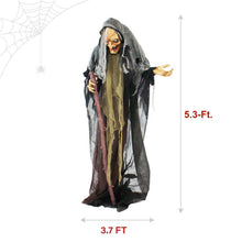 Load image into Gallery viewer, Haunted Hill Farm Life-Size Scary Poseable Talking Witch, Halloween Animatronic with Touch Activated Lights and Sound, Battery Operated Indoor or Covered Outdoor Halloween Decorations, Halloween Prop
