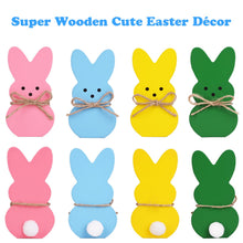 Load image into Gallery viewer, Easter Décor, 4 Pcs Wooden Peep Bunny Decorations for Tiered Tray, Mantel, Farmhouse, Cute Spring Signs for Home, Office, Party Supplies
