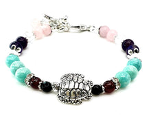 Load image into Gallery viewer, Fertile Turtle Fertility Bracelet/Natural Gemstones Rose Quartz, Moonstone, Amethyst, Rock Crystal, Garnet, Black Onyx/Healing Crystal Jewelry/Anti Anxiety/Stress Relief (silver-plated)
