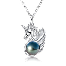 Load image into Gallery viewer, mihiarii Tahitian Black Pearl Unicorn Necklaces Moissanite Sterling Silver Birthday Anniversary Mothers Day Valentines Day Christmas Graduation Gifts for Mom Her Women
