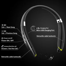 Load image into Gallery viewer, BEARTWO Bluetooth Headphones, Upgraded Foldable Wireless Neckband Headset with Retractable Earbuds, Noise Cancelling Stereo Earphones with Mic for Workout, Running, Driving (with Carry Case)
