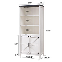 Load image into Gallery viewer, JXQTLINGMU 70" Farmhouse 5-Tier Storage Bookshelf-Bookcase with Adjustable Shelves &amp; Barn Door, Kitchen Pantry Bathroom Organizer, Storage Cabinet for Living Room, Dining Room (White)
