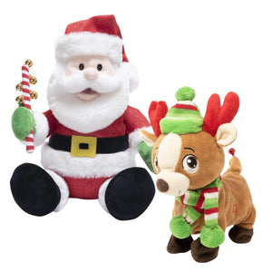 Cuddle Barn | Tooty Rudy 10" Reindeer & Jingling Santa 11” | Animated Stuffed Animal Plush Toy for Christmas