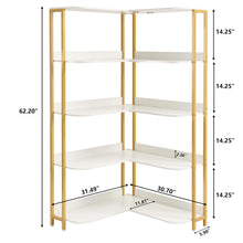 Load image into Gallery viewer, Alaxgumrol White L-Shaped Bookshelf, Modern Corner Bookshelf 5-Shelf Corner Bookcase for Display CDs Movies with Metal Frame Corner l Shelf Storage for Bedroom Living Room Home Office Kitchen
