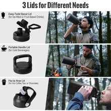 Load image into Gallery viewer, OneTigris Tactical Half Gallon Water Bottle with Straw - 64 oz Vacuum Insulated Stainless Steel Water Jug, Leakproof Sport Bottle with 3 BPA Free Lids, Paracord Handle &amp; MOLLE Water Pouch for Outdoor
