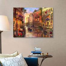 Load image into Gallery viewer, CANVAS ON DEMAND Sunset in Venice Canvas Wall Art Print, Mediterranean Window View of Canal and Gondolas, Romantic European Scene Home Décor, Italy Artwork, 40"x30"
