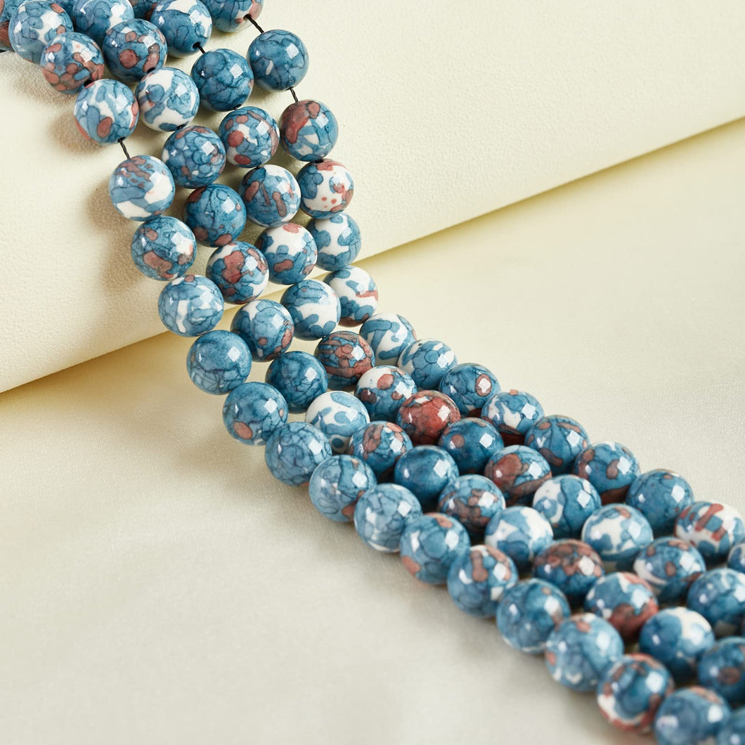 60pcs 6mm Natural Blue Rain Flower Beads Gemstone Beads Round Loose Beads for Jewelry Making